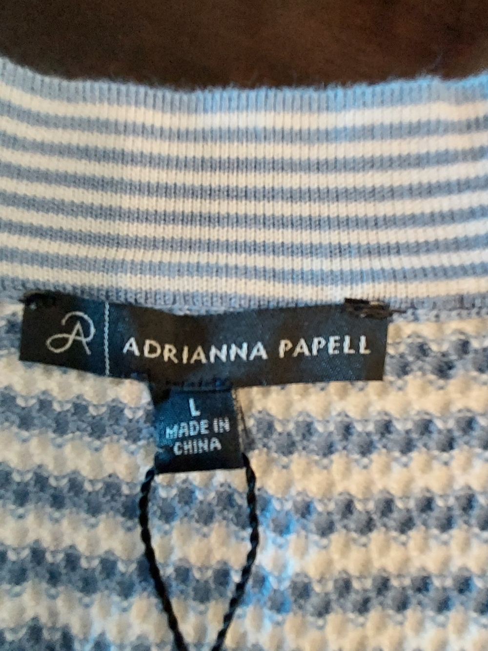 Adrianna Papell Blue & White Striped Short-Sleeve Sweater with Bow Accents - Picture 6 of 12